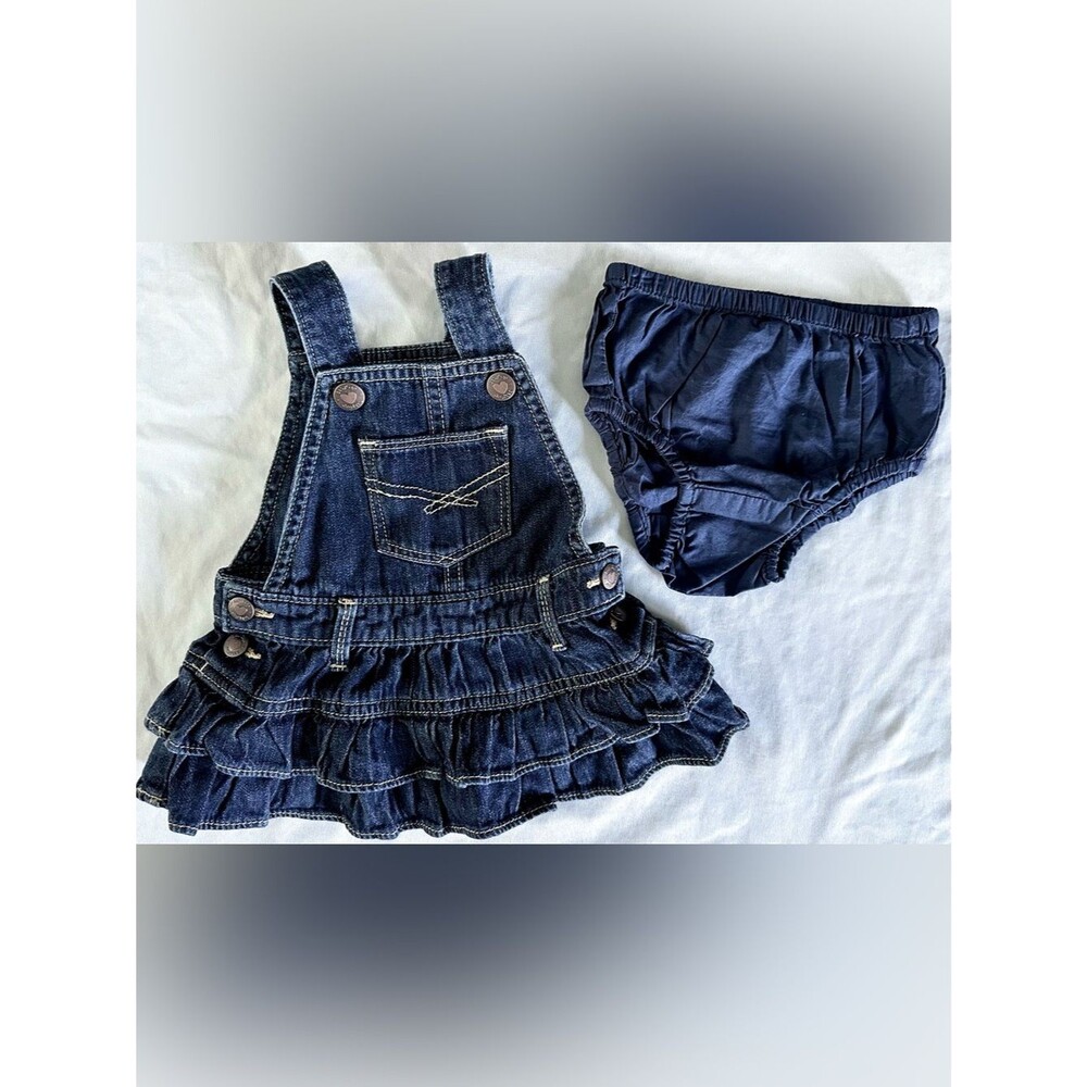 Baby Gap Denim Overall Dress w/ Bloomers Size 3–6 Months Ruffle Skirt
